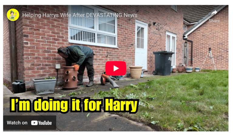 helping Harrys wife in the garden after he went into a home